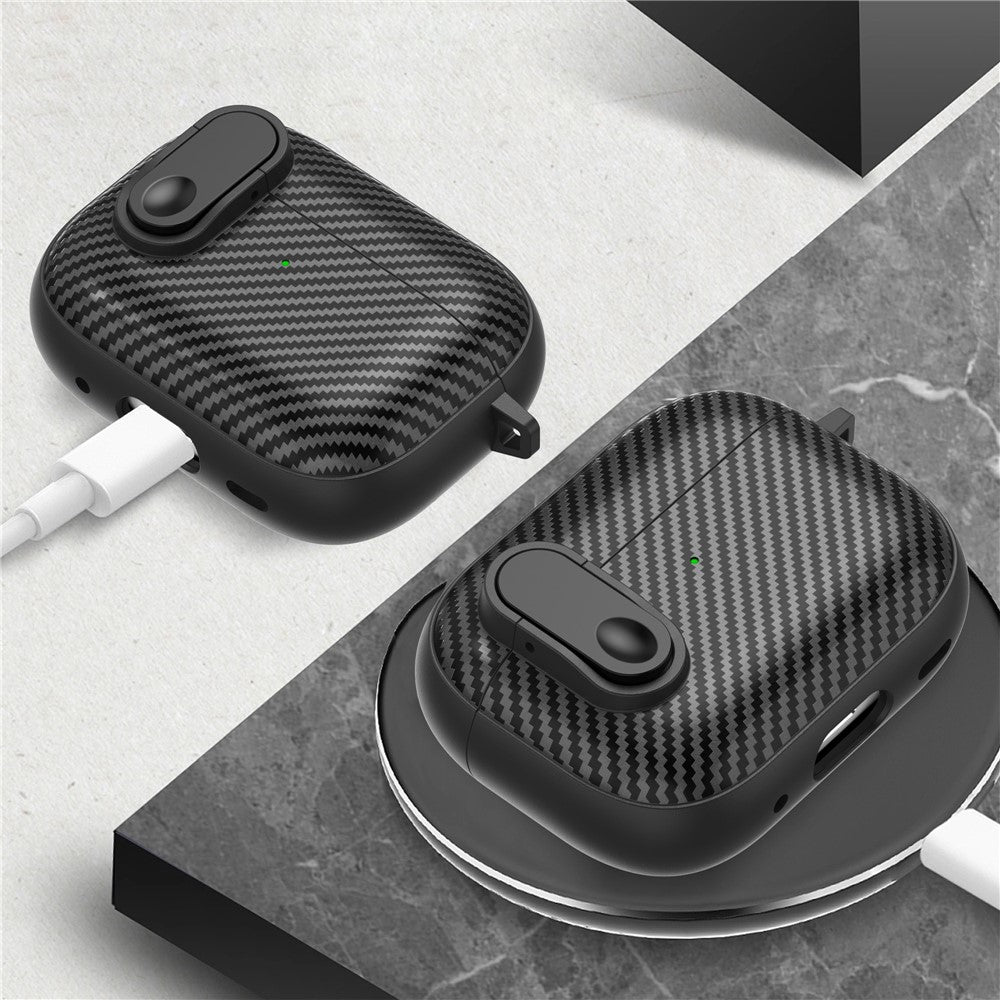 For Apple AirPods Pro Wireless Earbuds Case Carbon Fiber TPU+PC Colorful Buckle Cover with Keychain