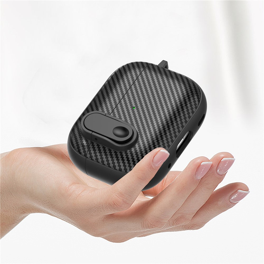 For Apple AirPods Pro Wireless Earbuds Case Carbon Fiber TPU+PC Colorful Buckle Cover with Keychain