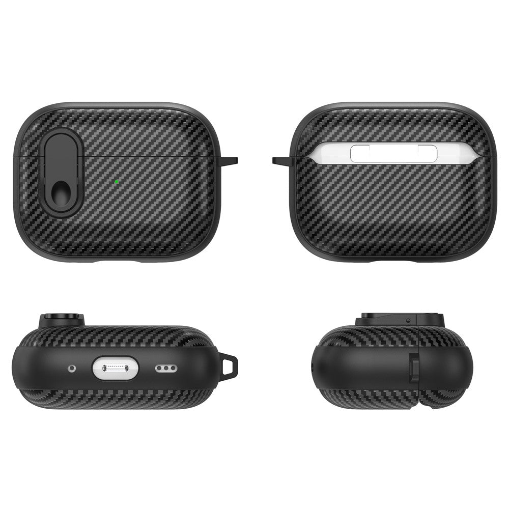 For Apple AirPods Pro Wireless Earbuds Case Carbon Fiber TPU+PC Colorful Buckle Cover with Keychain