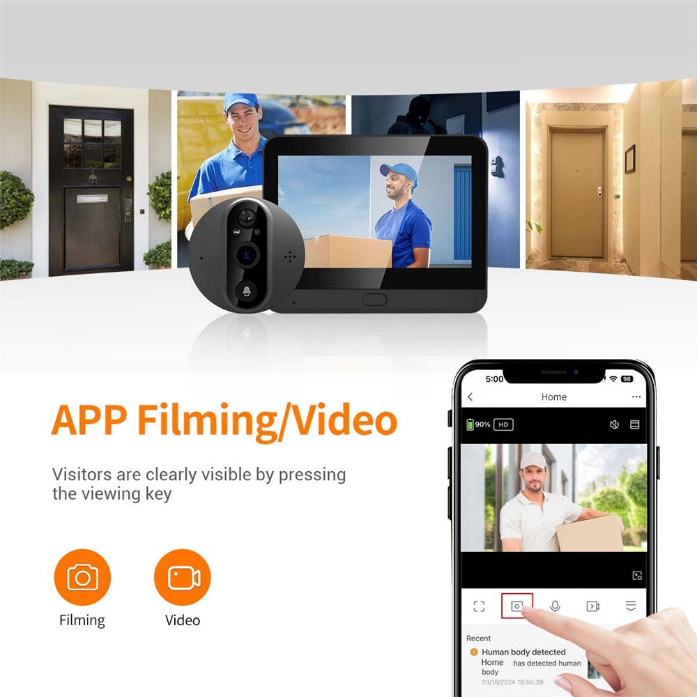 C89 4,3-tommers skærm, 1080P-videodørtelefon med dørklokke, nattesyn, PIR-kamera og WiFi-smartdørklokke, understøtter Tuya-appen