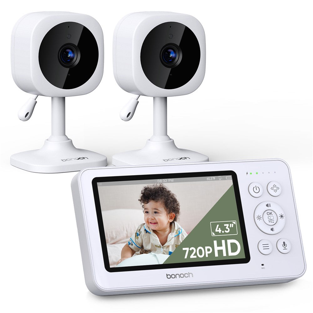 BONOCH BBM11 4.3 inch Screen Video Baby Monitor with 2PCS HD Camera, Support Two-Way Talk