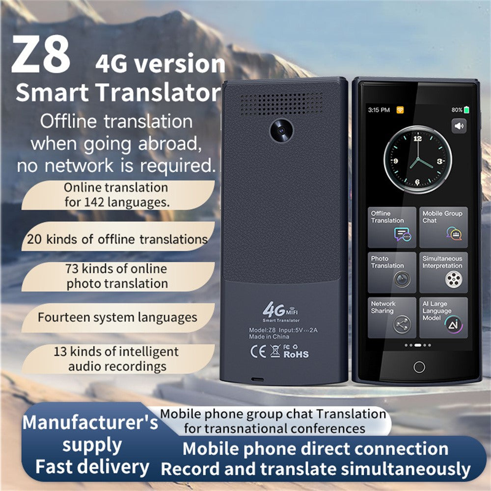 Z8 4G Smart Voice Translator 5.5 inch IPS Full View Screen with 5MP Auto Zoom Photo Translation Device for Business