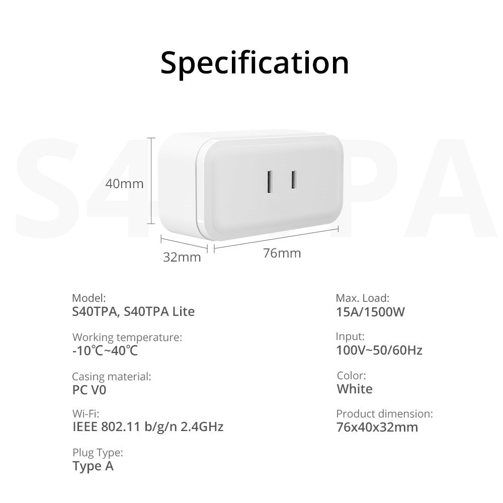 SONOFF S40 WiFi Smart Socket Mini Plug for Home Office Compact Plug Support APP / Voice Control