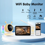 C9 WiFi-babyalarm med 5-tommers HD-skærm, dobbelt tilstand, Tuya Smart-spædbarnskamera og monitor til hjemmet