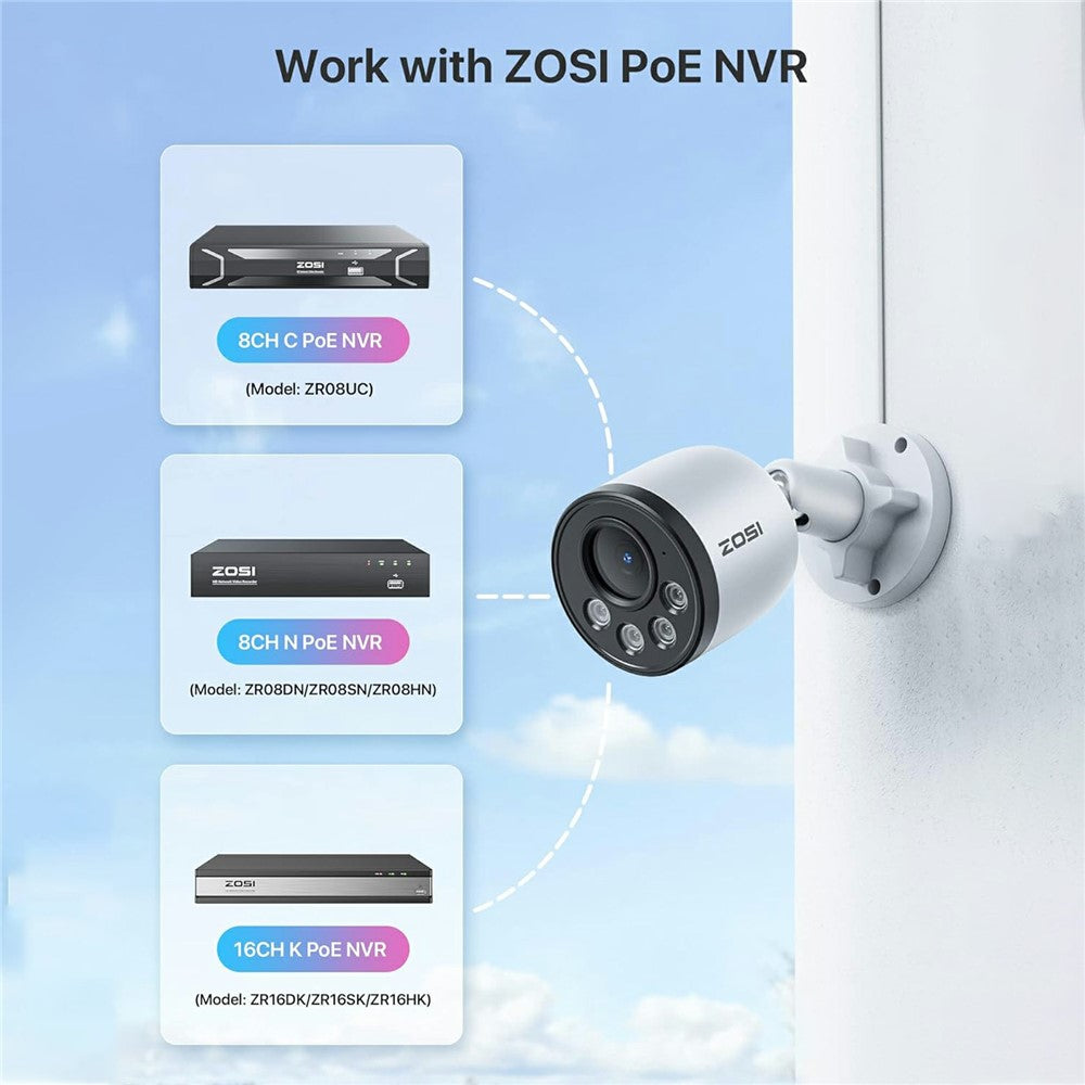 ZOSI ZG1804E 4MP PoE-ekstra-sikkerhedskamera, kompatibelt med Zosi PoE NVR, 2.5K Super HD, 100 fods nattesyn, IP66-vandtæt smart IP-kamera med persondetektering til udendørs- og indendørs overvågning