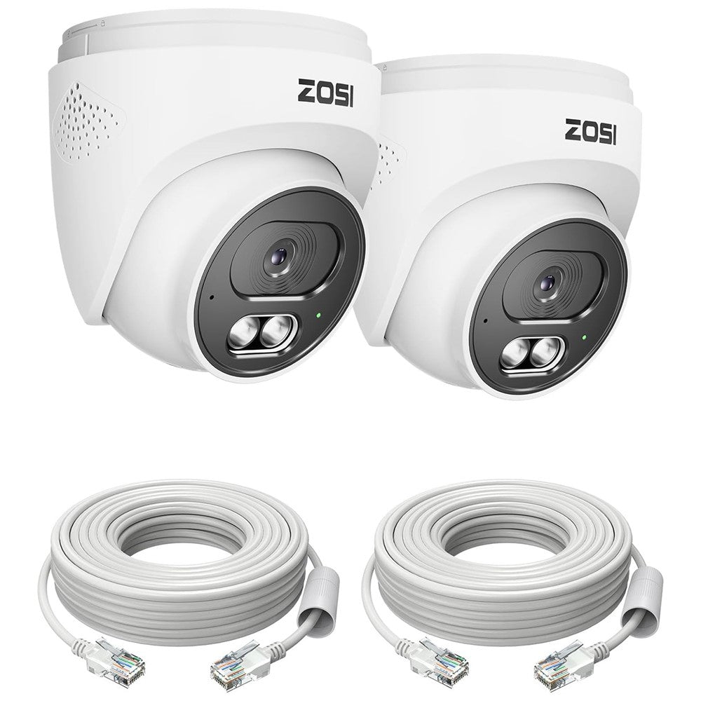 ZOSI C220 2Pcs 4MP QHD 2.5K Security Camera 100ft Night Vision AI Human Detection Outdoor PoE IP Camera