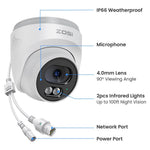 ZOSI C220 2Pcs 4MP QHD 2.5K Security Camera 100ft Night Vision AI Human Detection Outdoor PoE IP Camera