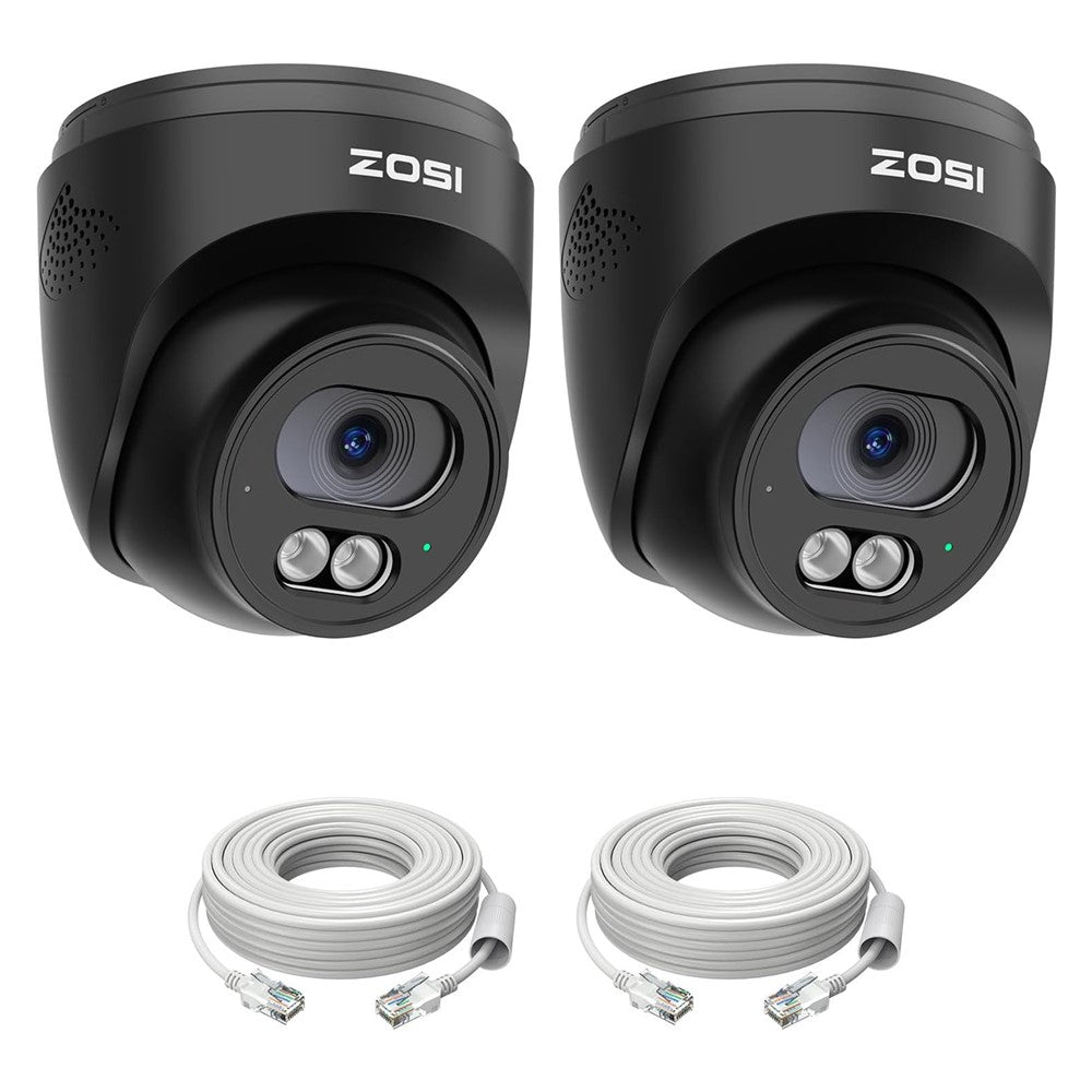 ZOSI C220 2Pcs 4MP QHD 2.5K Security Camera 100ft Night Vision AI Human Detection Outdoor PoE IP Camera