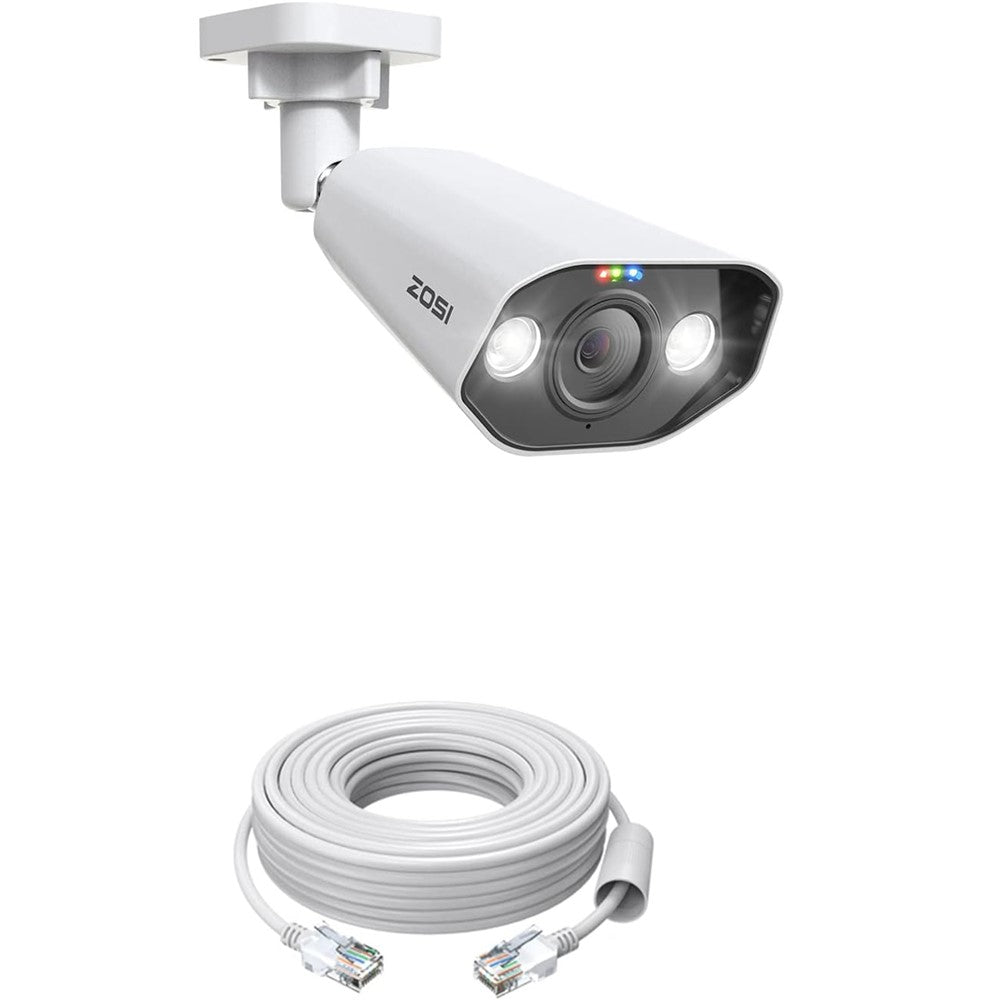 ZOSI 1Pc 4K PoE Add-on Camera 8MP AI Human Vehicle Detection Waterproof Color Night Vision Security Bullet Cam