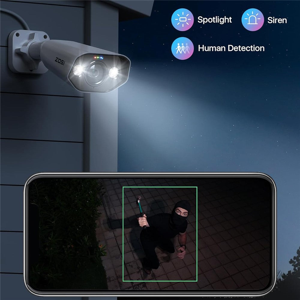 ZOSI 1Pc 4K PoE Add-on Camera 8MP AI Human Vehicle Detection Waterproof Color Night Vision Security Bullet Cam