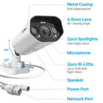 ZOSI 1Pc 4K PoE Add-on Camera 8MP AI Human Vehicle Detection Waterproof Color Night Vision Security Bullet Cam