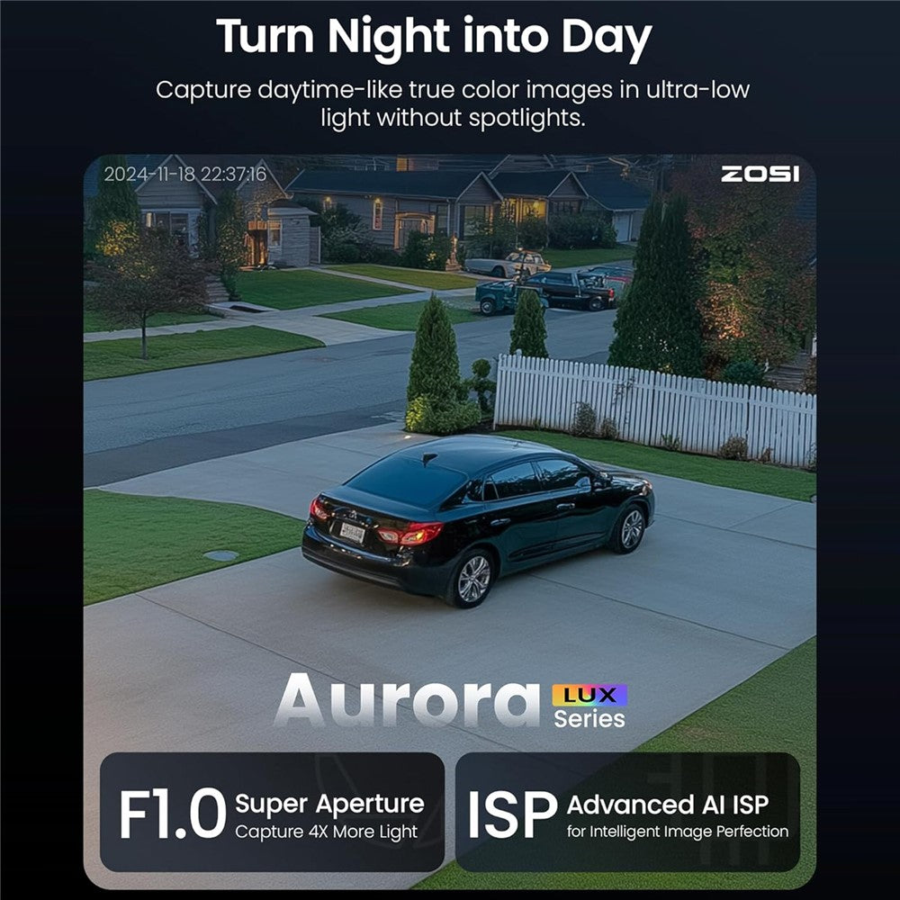 ZOSI C186 4K PoE-säkerhetskamera kompatibel med Zosi 4K PoE NVR Aurora Lux True Color Nattseende 8MP Utomhus Inomhus IP66 Vattentät AI Personfordonsdetektering Tvåvägsljud IP-kamera