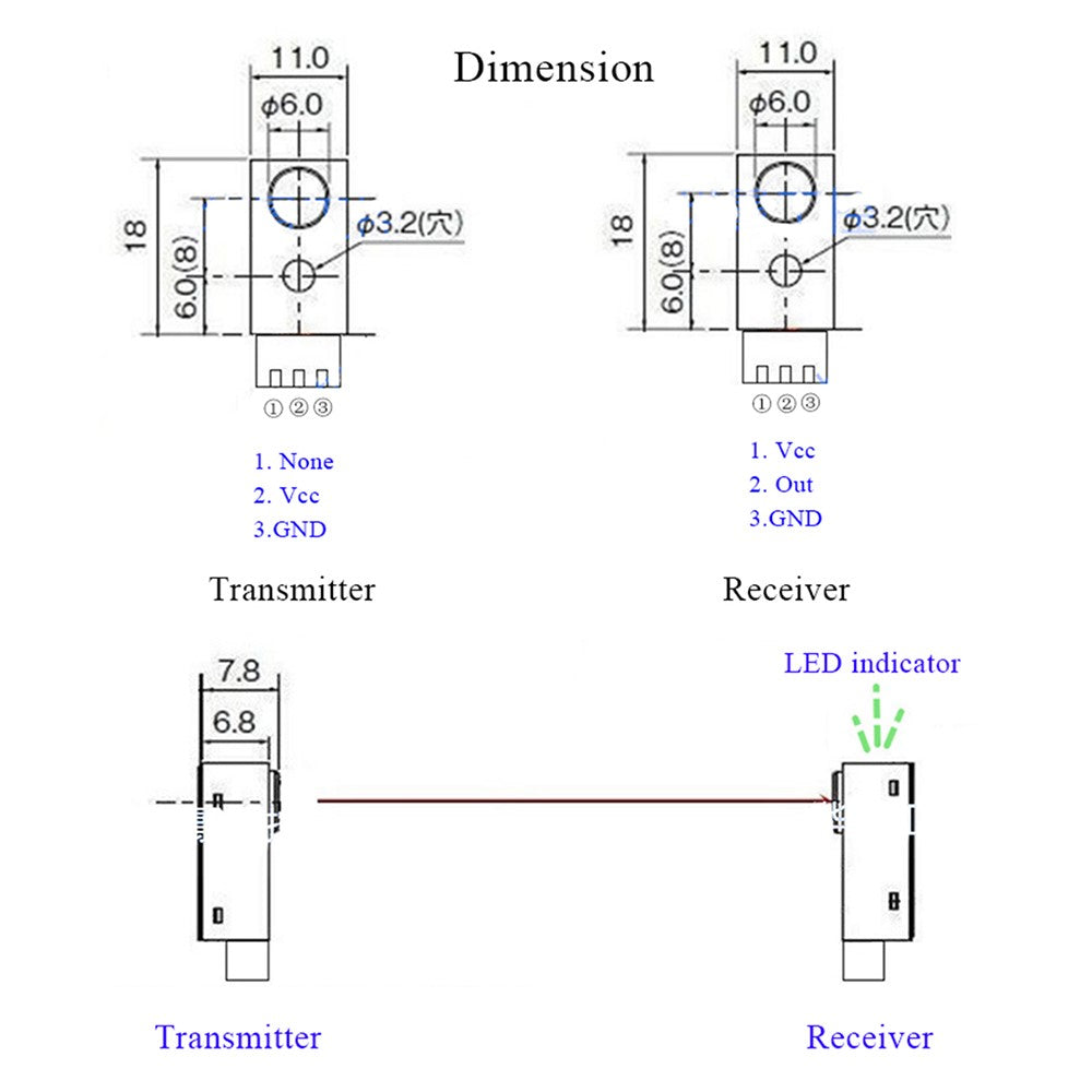 2Pcs Infrared Beam Sensor Detector Alarm Photocell Photoelectric Switch DC 12-24V Light Control Switch Detect Distance 2m