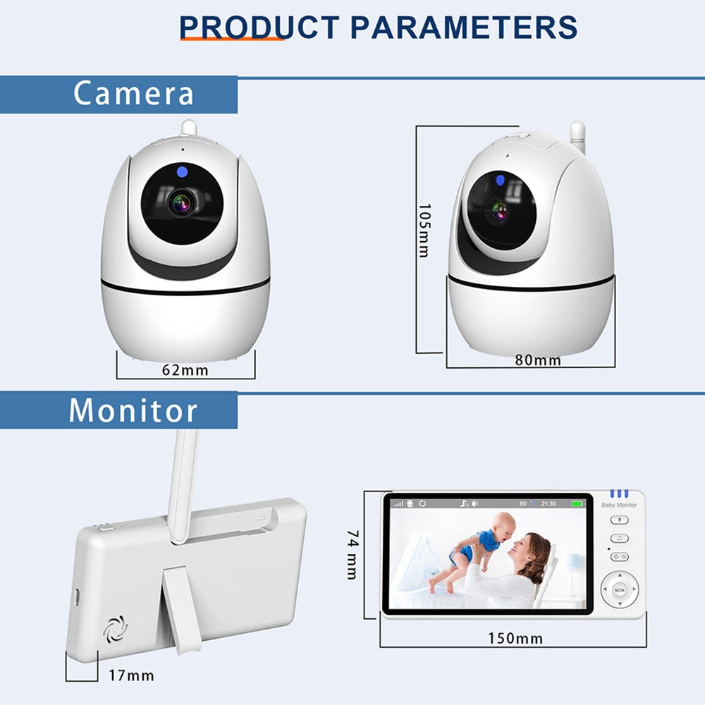 ABM501 5-tums videobabyvakt 2.4G trådlös tvåvägsljud nattseende säkerhetskamera