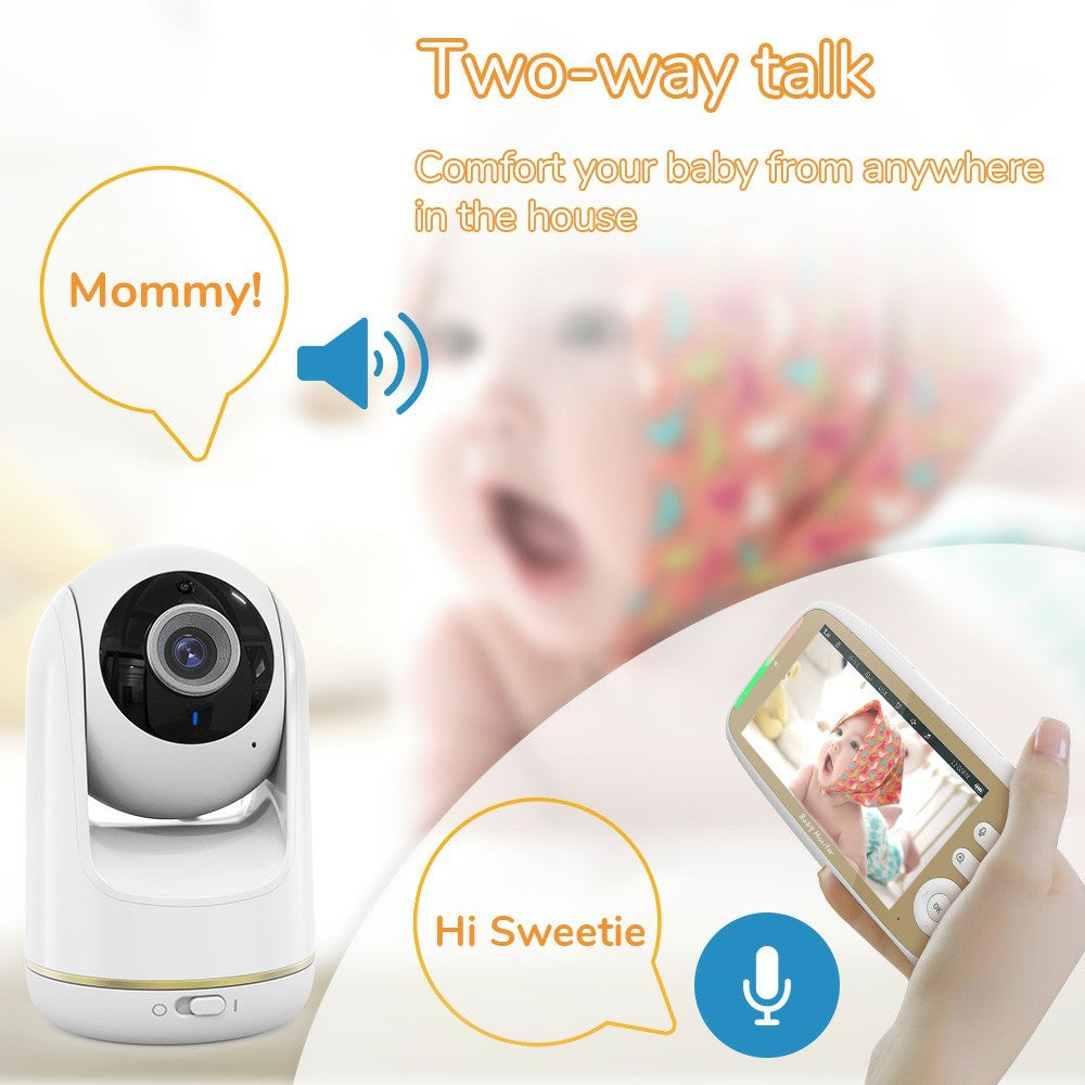 VB803 5-tums babyvakt med inbyggda vaggvisor, PTZ-rotation, HD-övervakningskamera för baby