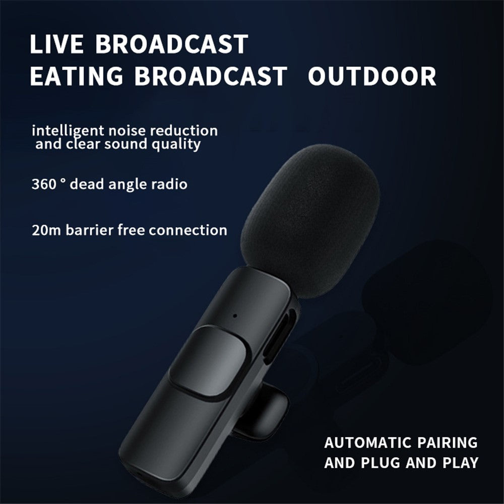 K1 Live Broadcast Lavalier Microphone 2 Noise Reduction Wireless Mic with Type-C Receiver