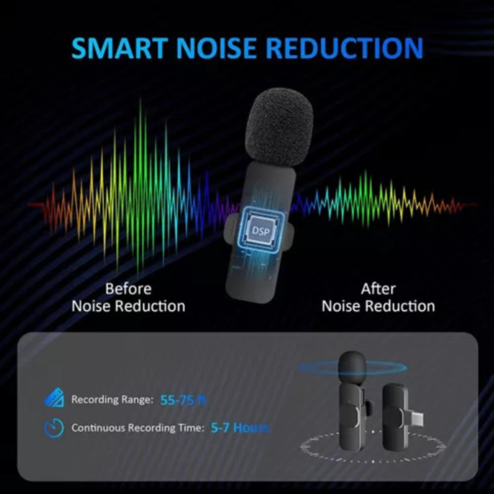 K1 Live Broadcast Lavalier Microphone 2 Noise Reduction Wireless Mic with Type-C Receiver