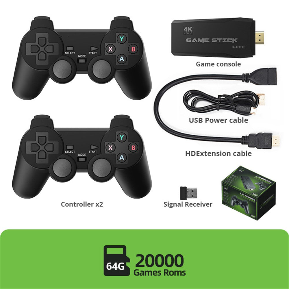 DATA FROG Y3 Lite Game Stick HD TV Spillekonsol med 2 trådløse gamepads, 64G hukommelseskort / 20000 spil