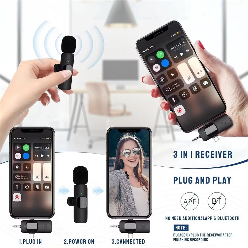 K15 3 in 1 Wireless Lavalier Microphone with Noise Reduction USB-C Microphone for Smartphone Computer Camera