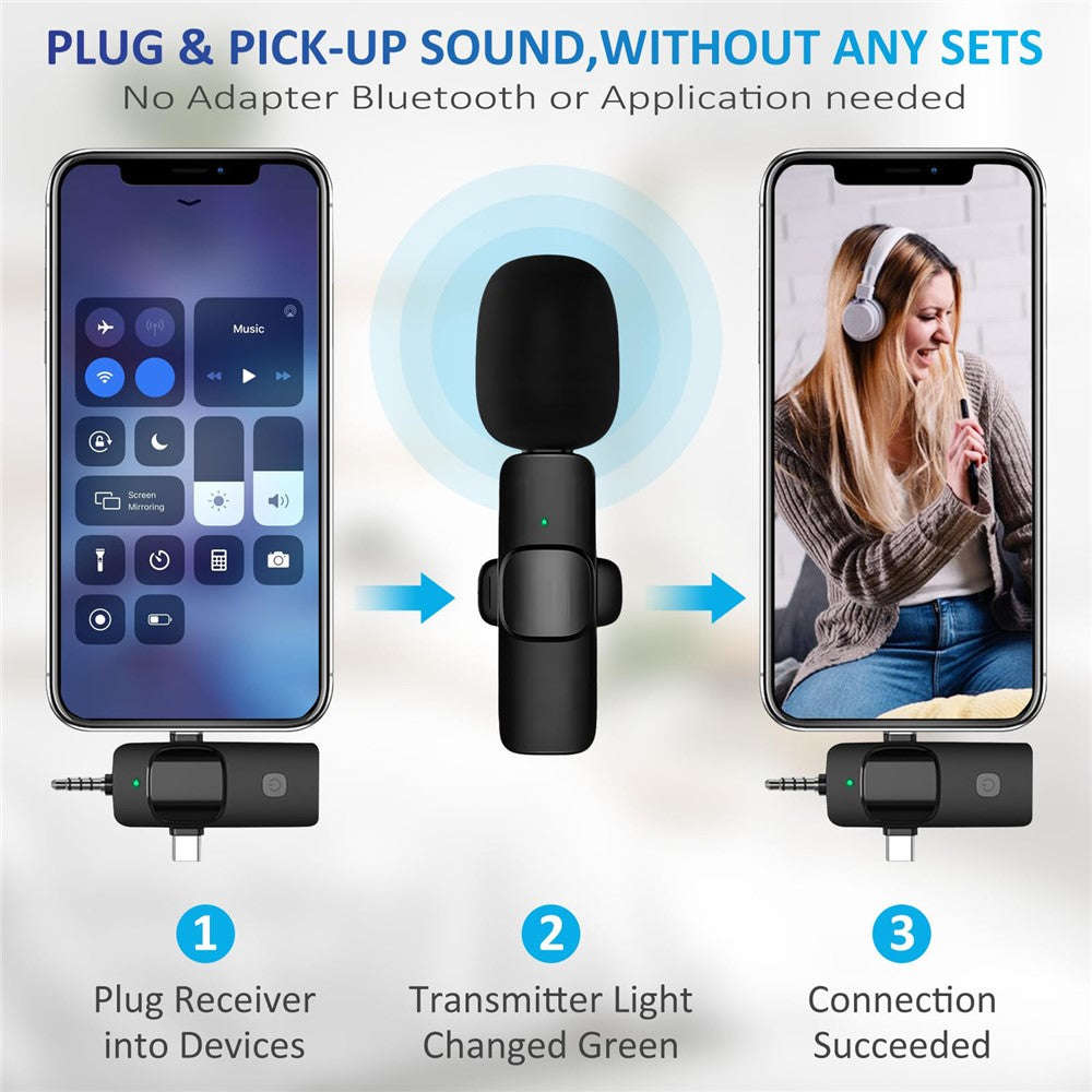 K15 3 in 1 Wireless Lavalier Microphone with Noise Reduction USB-C Microphone for Smartphone Computer Camera