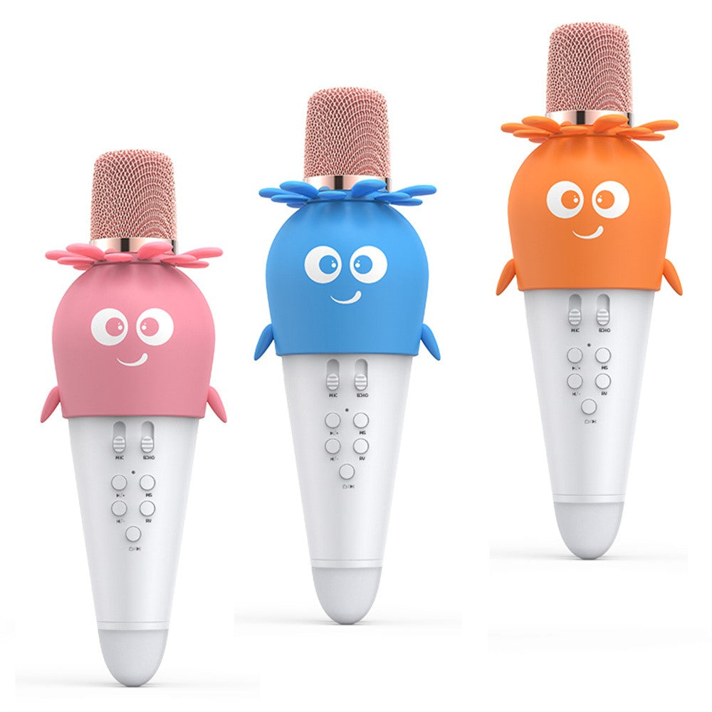 K5 Kids Bluetooth-compatible Microphone ABS+Silicone Carrot Shape Singing Mic, English Version