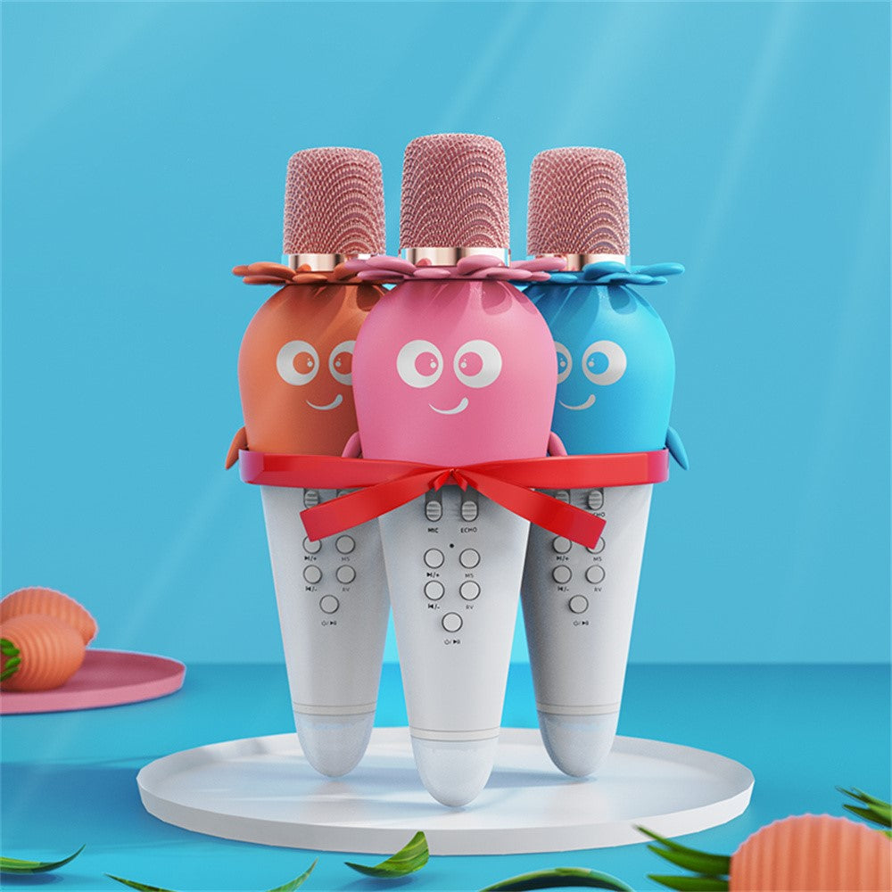 K5 Kids Bluetooth-compatible Microphone ABS+Silicone Carrot Shape Singing Mic, English Version