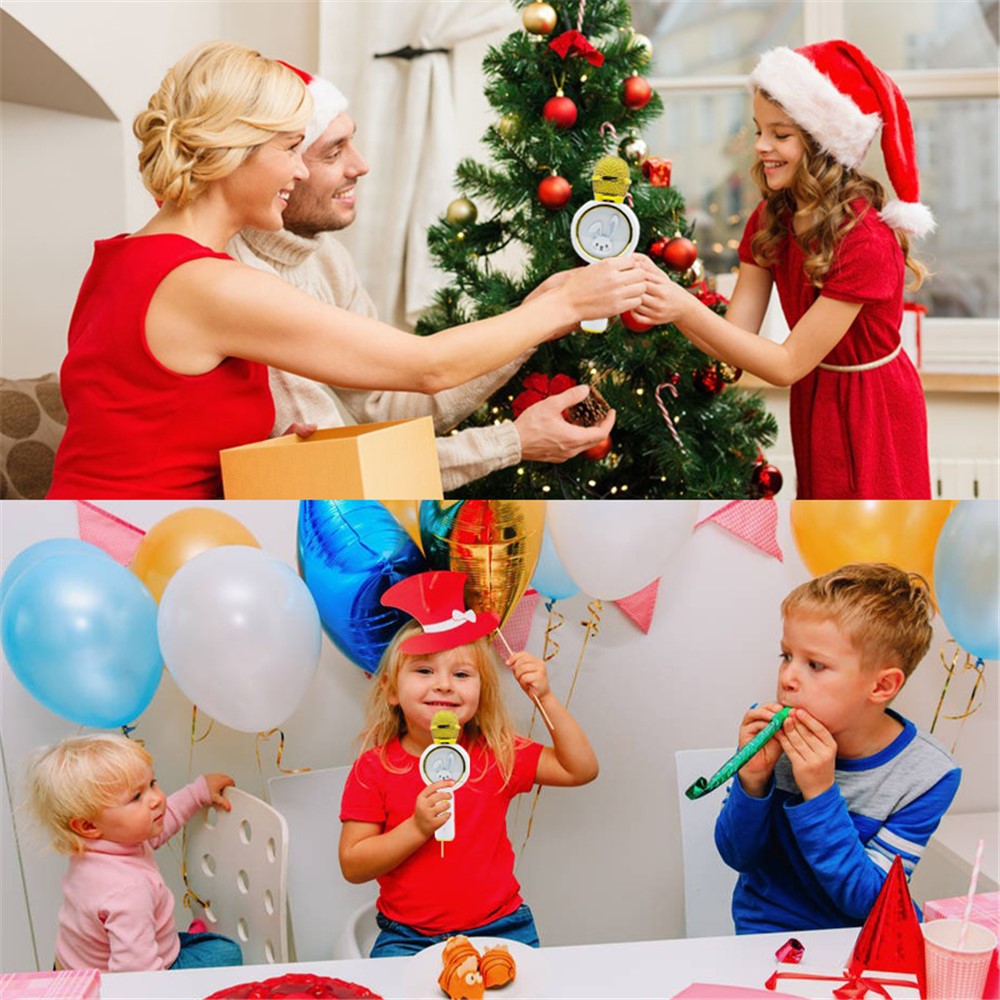 X6 Cute Rabbit Kids Microphone Voice Changing Bluetooth-compatible TWS Karaoke Mic, English Version