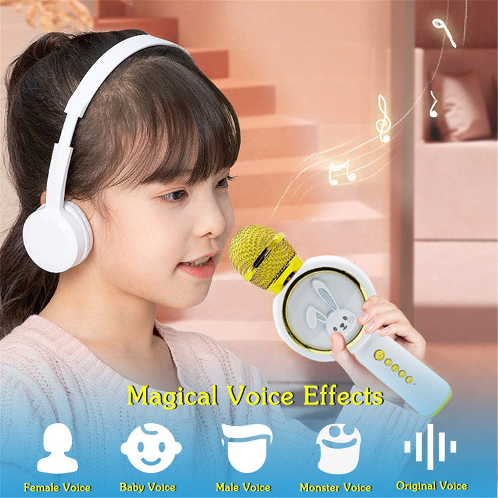 X6 Cute Rabbit Kids Microphone Voice Changing Bluetooth-compatible TWS Karaoke Mic, English Version