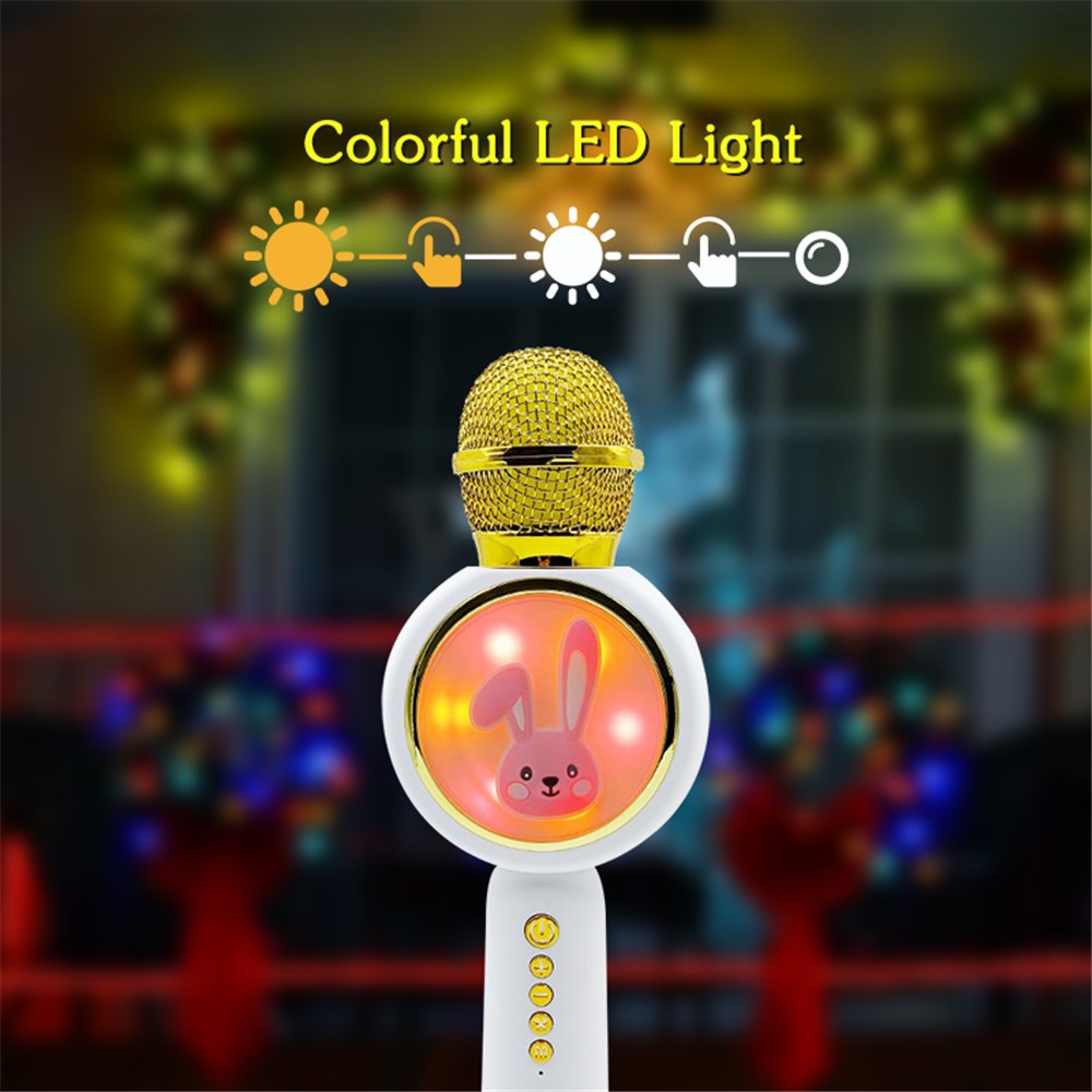 X6 Cute Rabbit Kids Microphone Voice Changing Bluetooth-compatible TWS Karaoke Mic, English Version