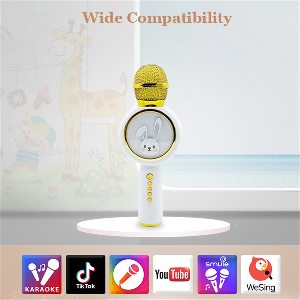 X6 Cute Rabbit Kids Microphone Voice Changing Bluetooth-compatible TWS Karaoke Mic, English Version