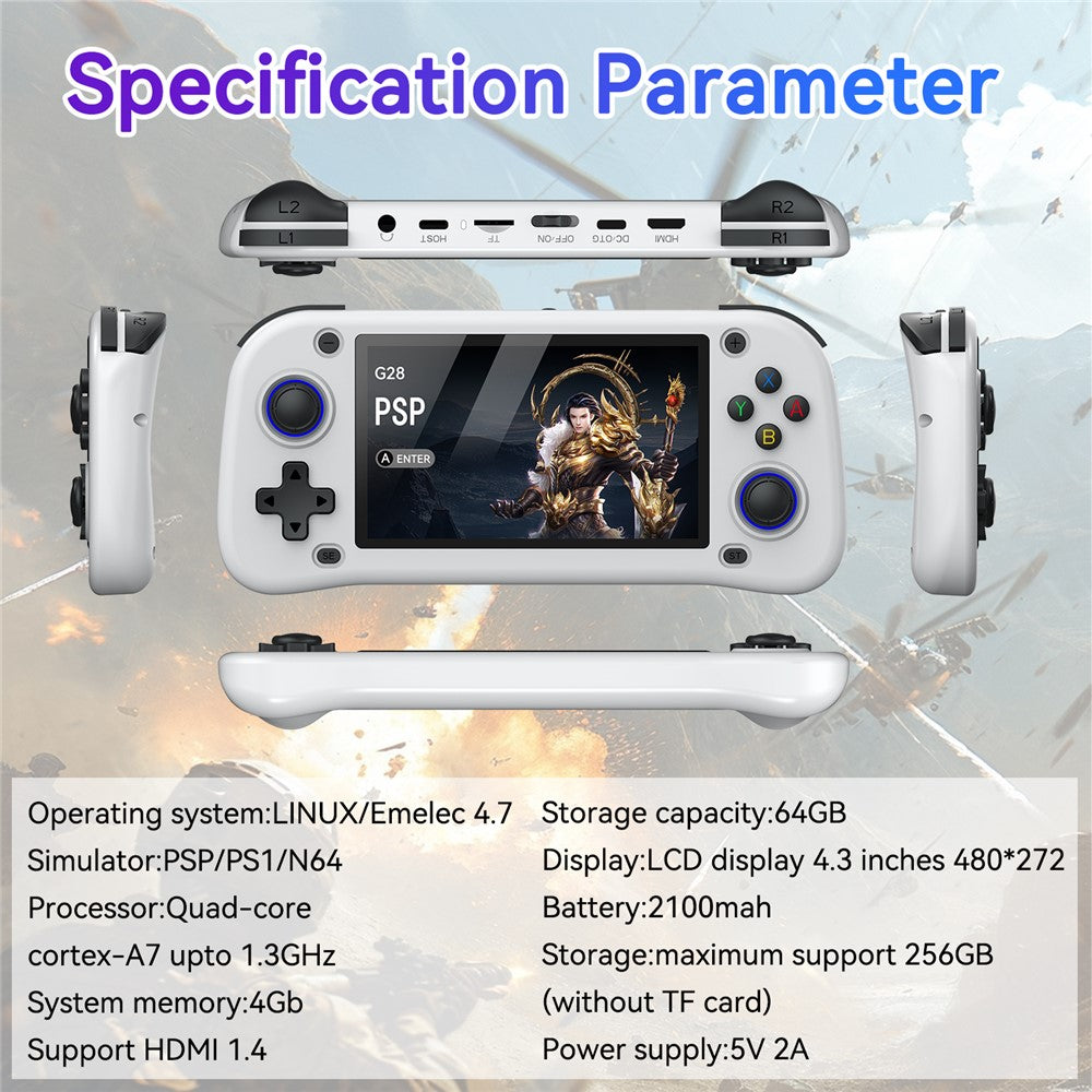G28 64G Handheld Game Console 4.3 Inch HD IPS Screen Retro Arcade Game Device