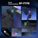 YANMAI SF-777R Computer Gaming Mikrofon USB Kondensator Bordmikrofon med RGB-lys