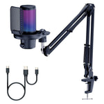 FEELWORLD VM1 USB Condenser Microphone Noise Cancellation PC Gaming Mic with Stand / RGB Light