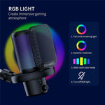 FEELWORLD VM1 USB Condenser Microphone Noise Cancellation PC Gaming Mic with Stand / RGB Light