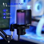 FEELWORLD VM1 USB Condenser Microphone Noise Cancellation PC Gaming Mic with Stand / RGB Light