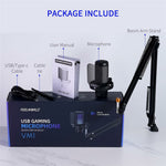 FEELWORLD VM1 USB Condenser Microphone Noise Cancellation PC Gaming Mic with Stand / RGB Light