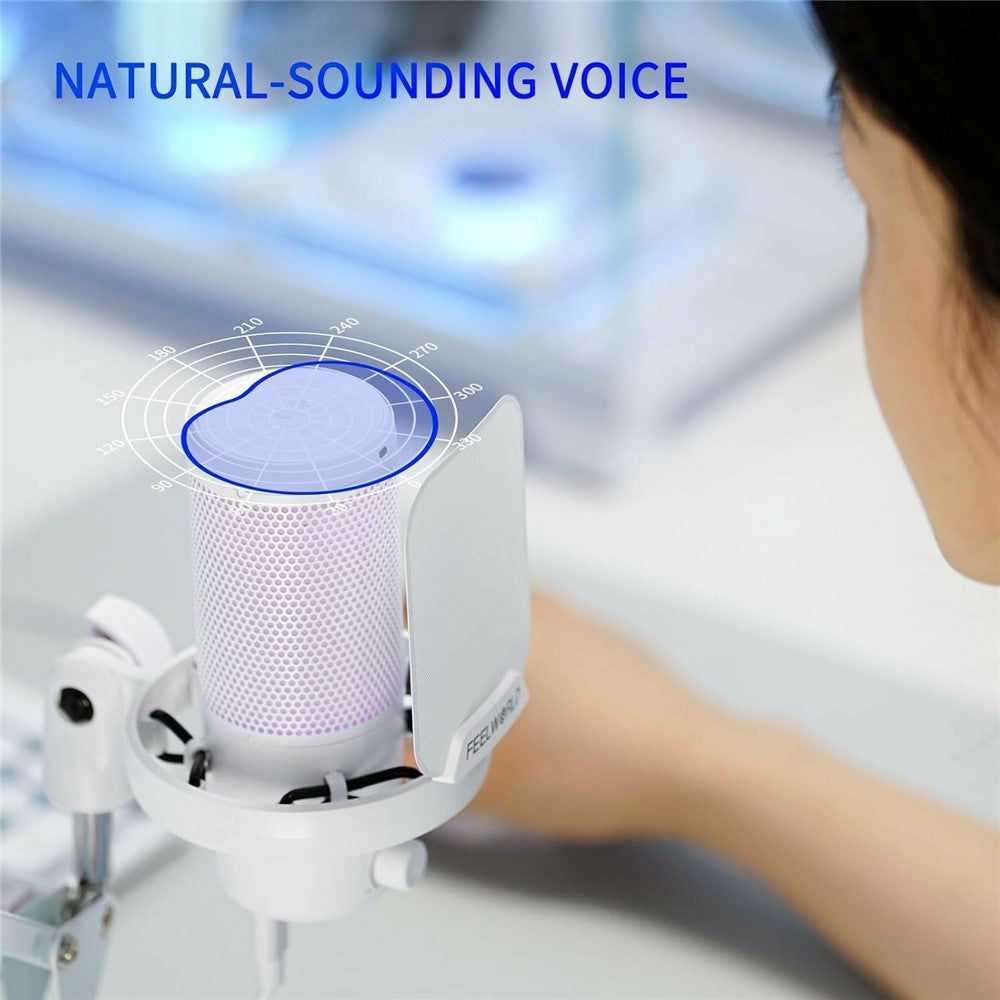 FEELWORLD VM1-AS-W USB Gaming Microphone Noise Reduction RGB Lighting Mic for Live Streaming