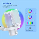 FEELWORLD VM1-AS-W USB Gaming Microphone Noise Reduction RGB Lighting Mic for Live Streaming