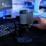 FEELWORLD VM1-XS USB-spelmikrofon med kondensator, kardioidpickup och RGB-ljus, bordsstativ