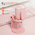 FEELWORLD VM1-XS-P USB Gaming Microphone One Touch Mute / Noise Cancellation RGB Light Cardioid Desktop Stand