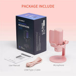 FEELWORLD VM1-XS-P USB Gaming Microphone One Touch Mute / Noise Cancellation RGB Light Cardioid Desktop Stand
