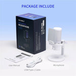 FEELWORLD VM1-XS-W USB Gaming Microphone One Click Noise Cancellation Mute Cardioid RGB Light Desktop Stand