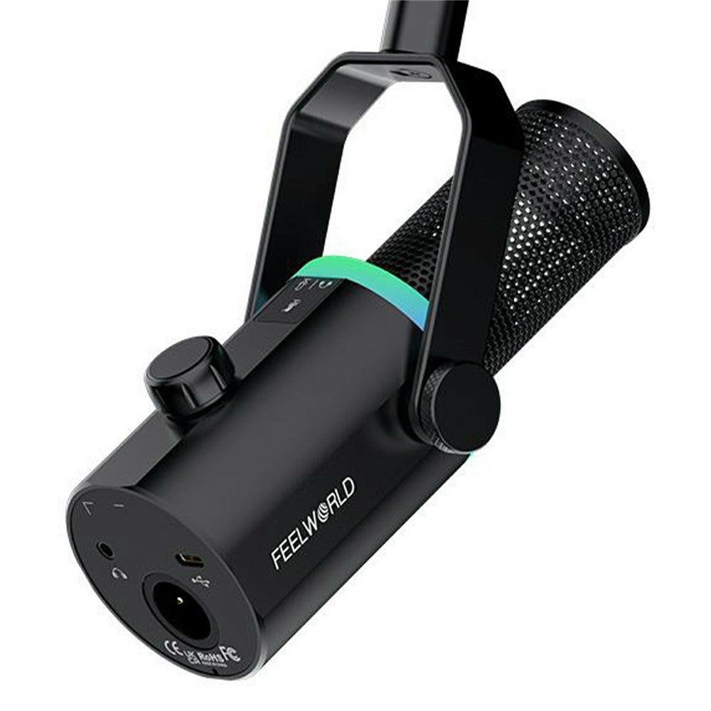 FEELWORLD PM1 Dynamic Microphone XLR / USB Podcast Gaming Streaming Recording Mic with RGB Lighting