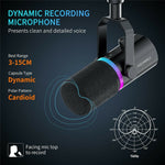FEELWORLD PM1 Dynamic Microphone XLR / USB Podcast Gaming Streaming Recording Mic with RGB Lighting