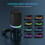 FEELWORLD PM1 Dynamic Microphone XLR / USB Podcast Gaming Streaming Recording Mic with RGB Lighting