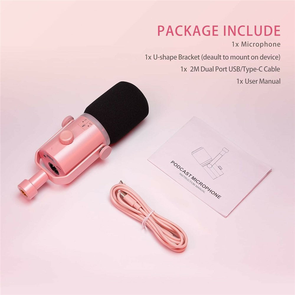 FEELWORLD PM1-P Dynamic Microphone XLR / USB Podcast Gaming Streaming Recording Mic with RGB Lighting