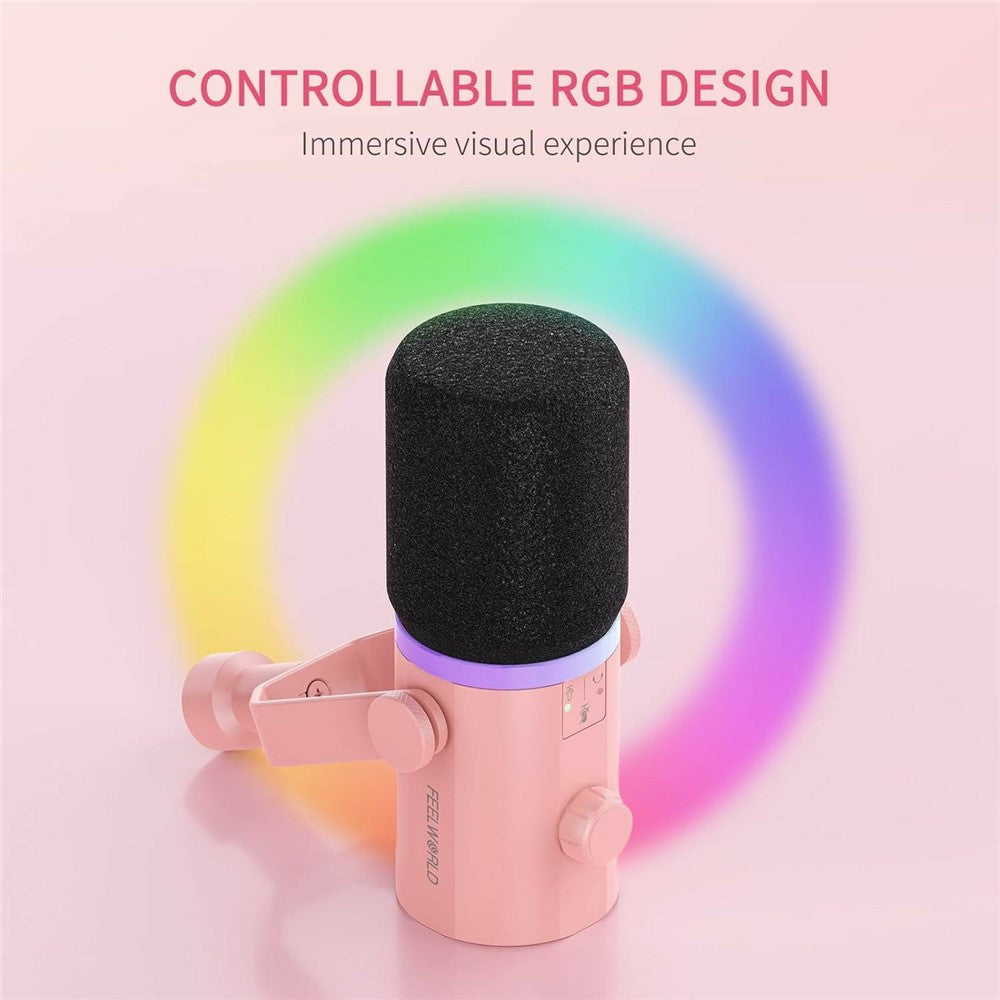 FEELWORLD PM1-P Dynamic Microphone XLR / USB Podcast Gaming Streaming Recording Mic with RGB Lighting