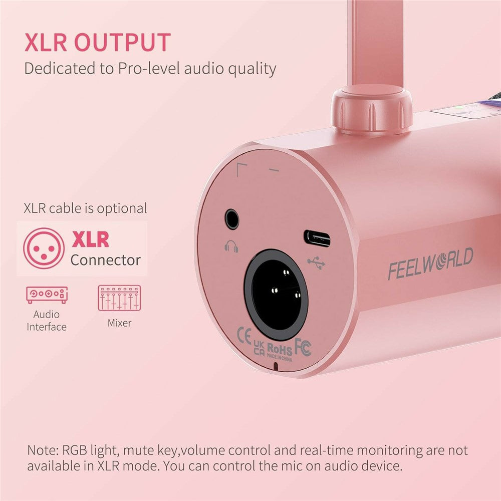 FEELWORLD PM1-P Dynamic Microphone XLR / USB Podcast Gaming Streaming Recording Mic with RGB Lighting