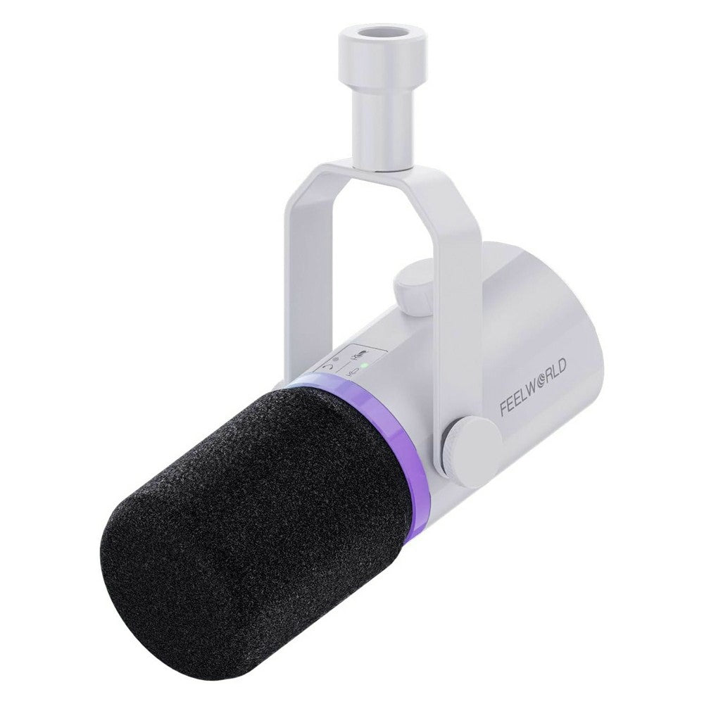 FEELWORLD PM1-W Dynamic Microphone XLR / USB Podcast Gaming Streaming Recording Mic with RGB Lighting