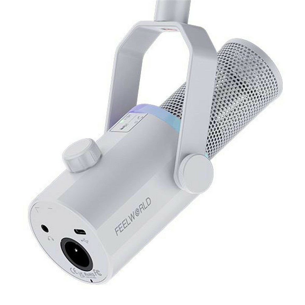 FEELWORLD PM1-W Dynamic Microphone XLR / USB Podcast Gaming Streaming Recording Mic with RGB Lighting